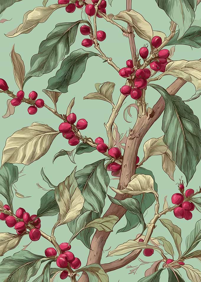 Coffee plant with red berries