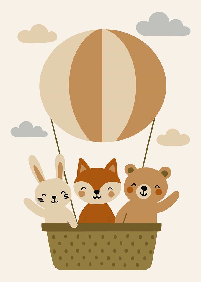 Cute Animals in a Hot Air Balloon