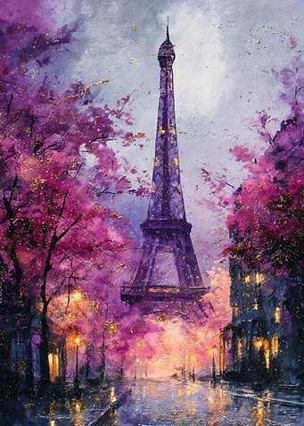 Eiffel Tower in Pink Cherry Blossoms