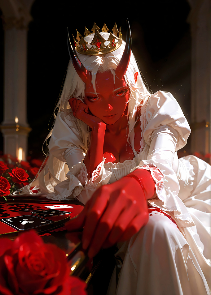 Red Demon Queen with Crown and Roses