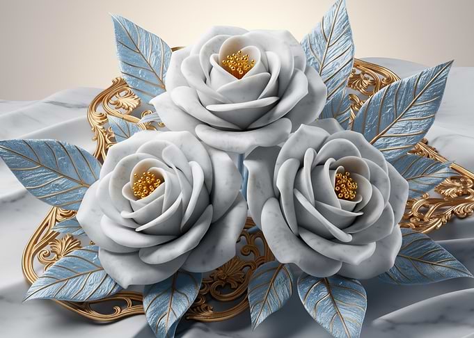 Marble Roses with Gold and Blue Accents