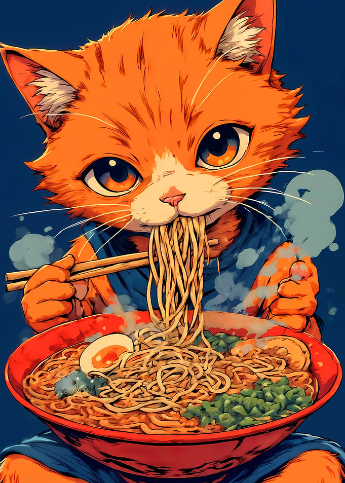 Ramen Time Cat – Retro Japanese Character Poster