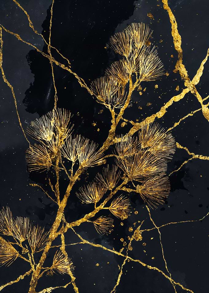 Golden Pine Branch Kintsugi Art
