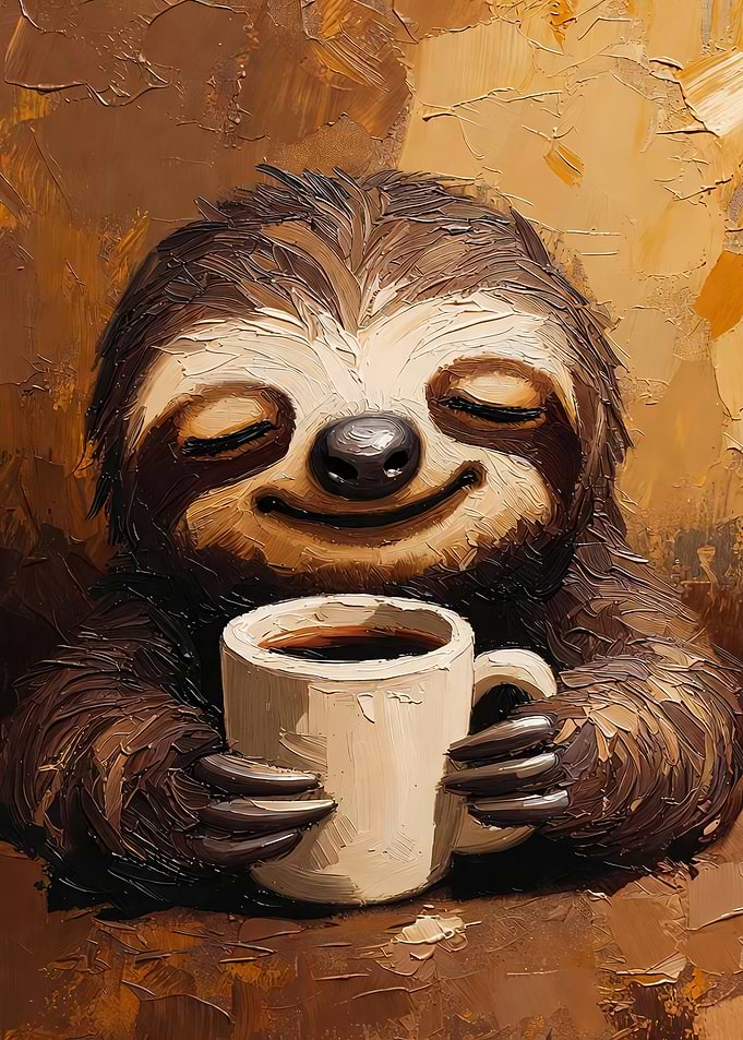 Sloth Enjoying Coffee