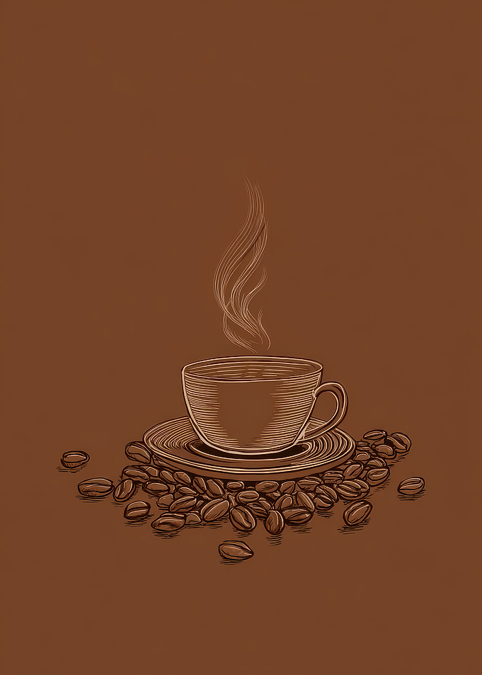 Steaming Coffee Cup with Beans