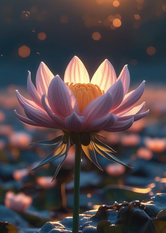 Pink Lotus Flower at Sunrise