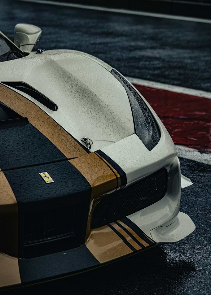 Ferrari Race Car on Wet Track