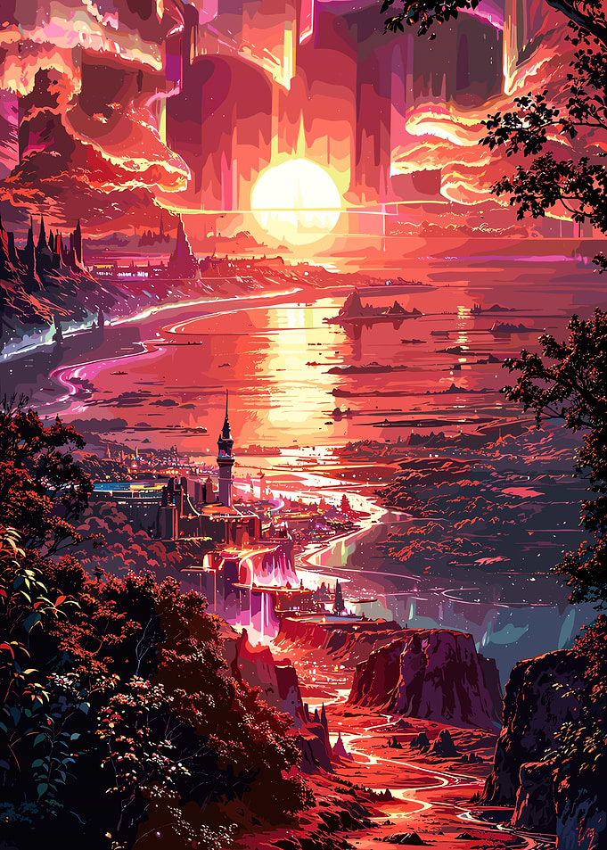Fantasy Cityscape at Sunset