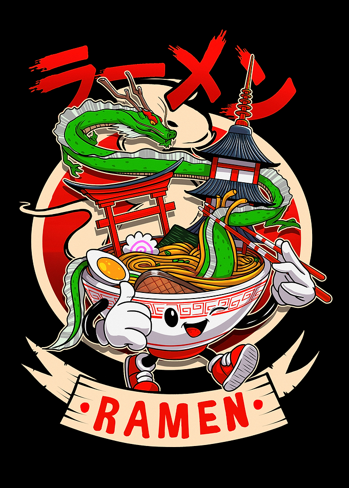 Ramen Bowl Character with Dragon