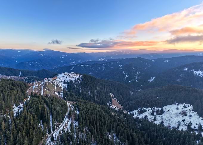 Winter Mountain Village at Sunset