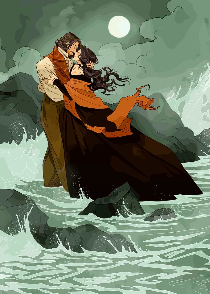 Couple embracing in stormy sea