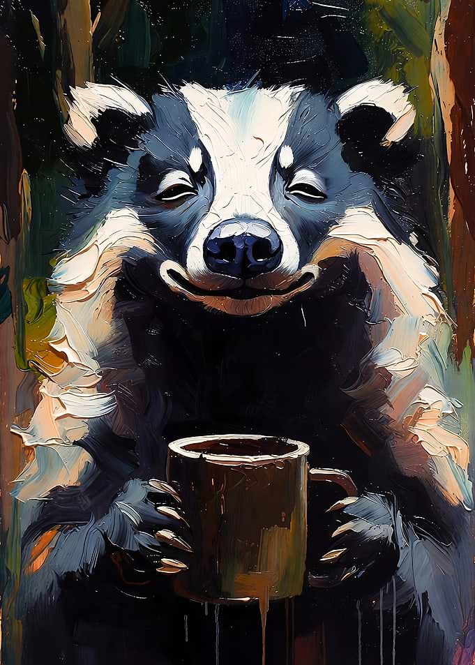 Badger with Coffee Mug