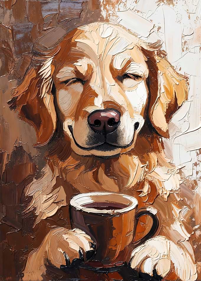 Golden Retriever Enjoying Coffee