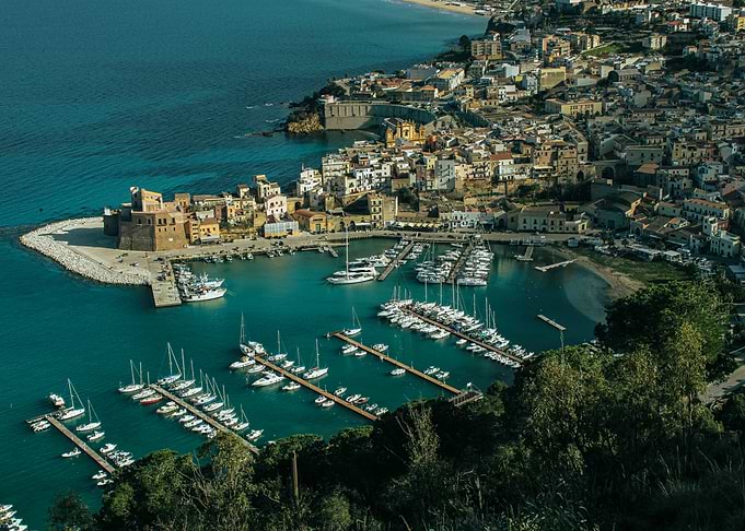 Coastal Town Harbor with Boats