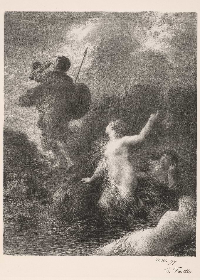 Mythological scene with figures by water