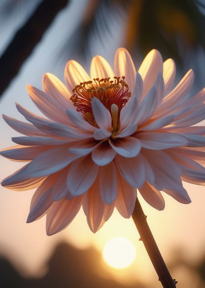 Close-up of a Dahlia flower at sunset
