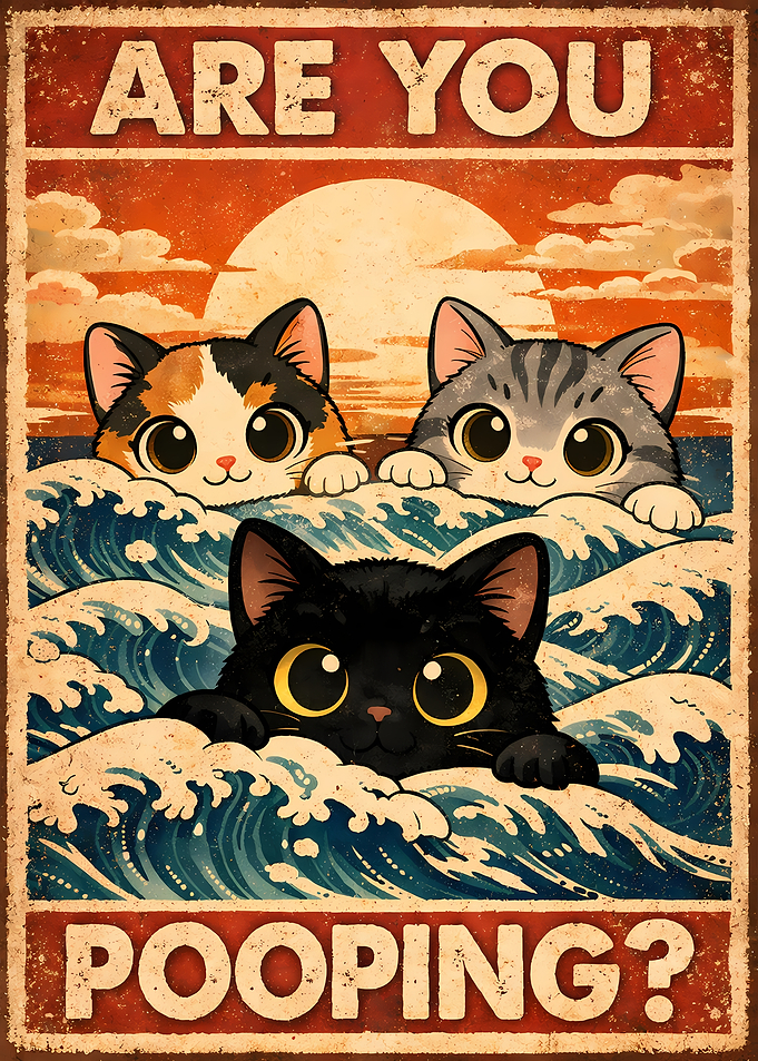 Cats in Waves Vintage Poster