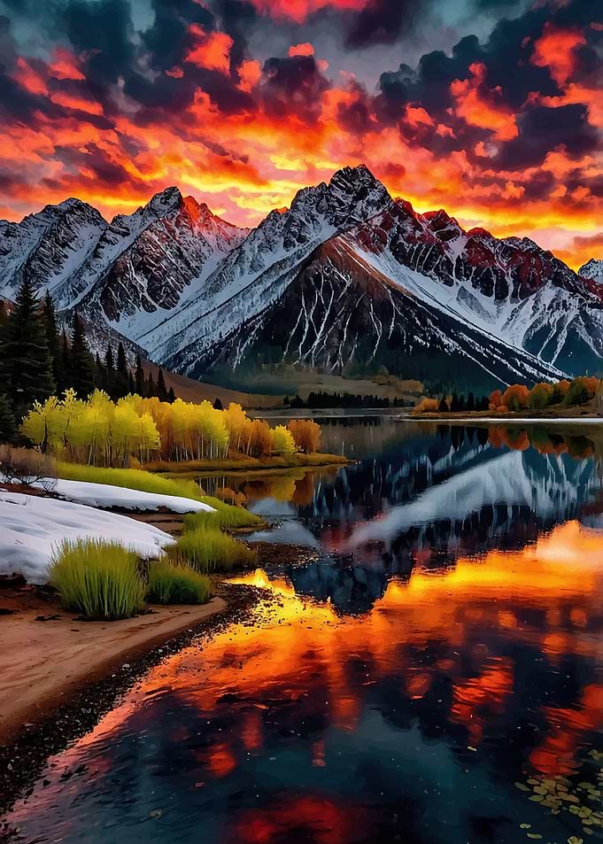 Mountain Lake Sunset Reflection