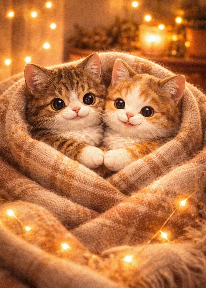 Two cute kittens wrapped in a blanket
