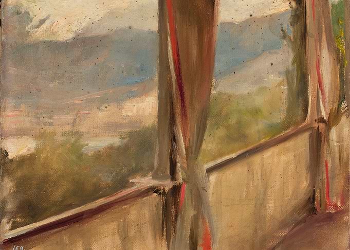 Impressionistic Landscape Through Curtains