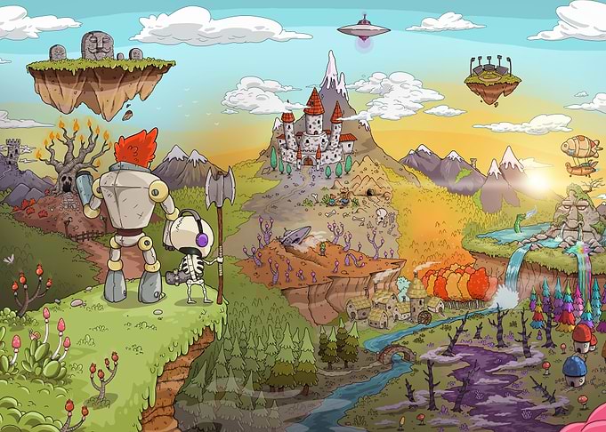 Fantasy Landscape with Castle and Characters