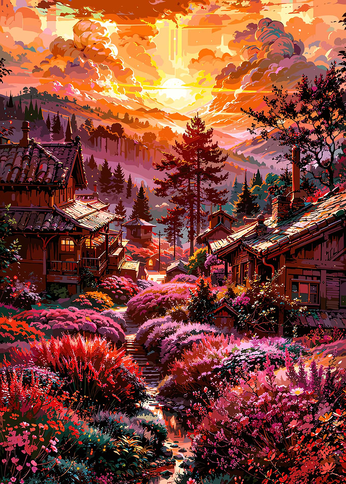 Enchanting Village at Sunset