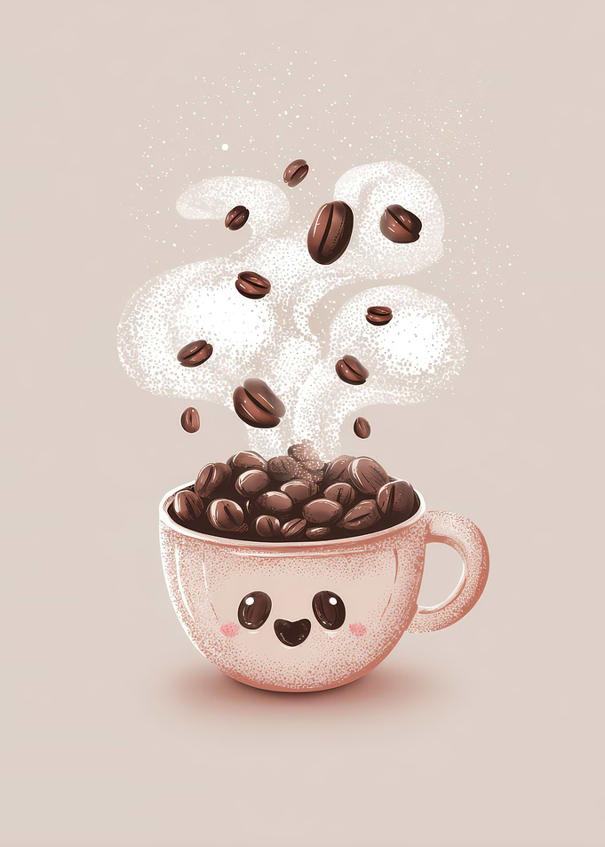 Cute Coffee Cup with Flying Beans