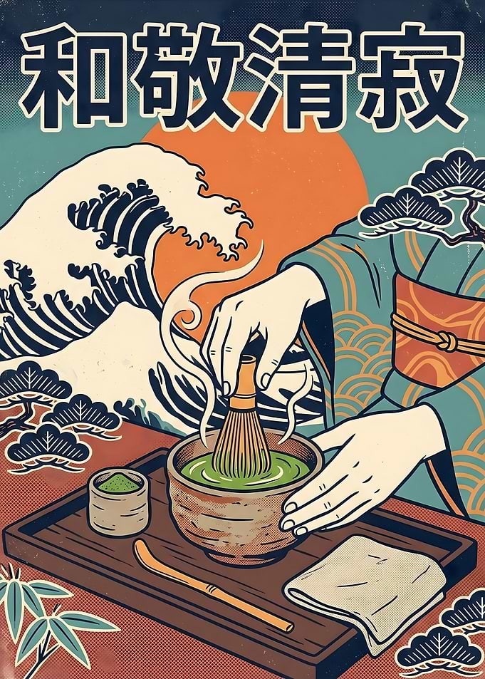 Japanese Tea Ceremony with Great Wave