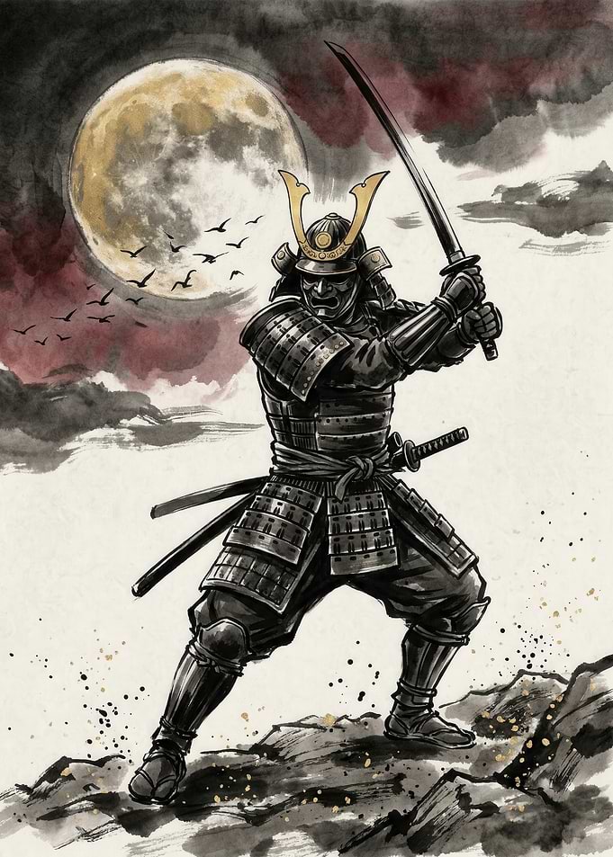 Samurai Warrior Under the Moon