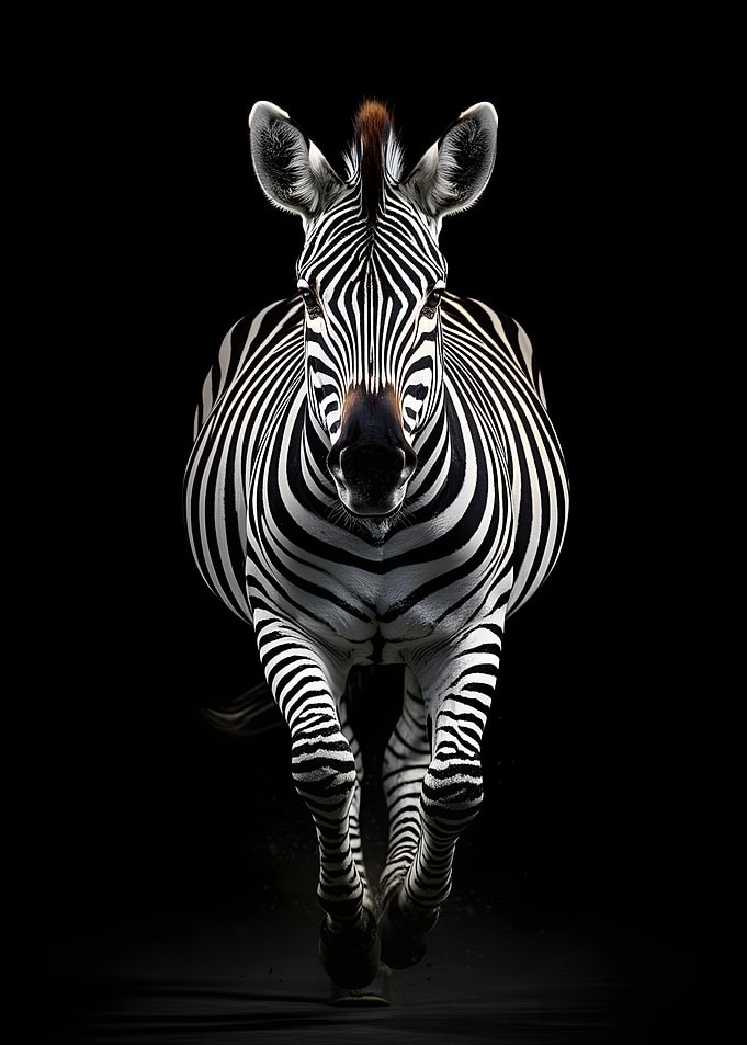 Zebra Running on Black Background