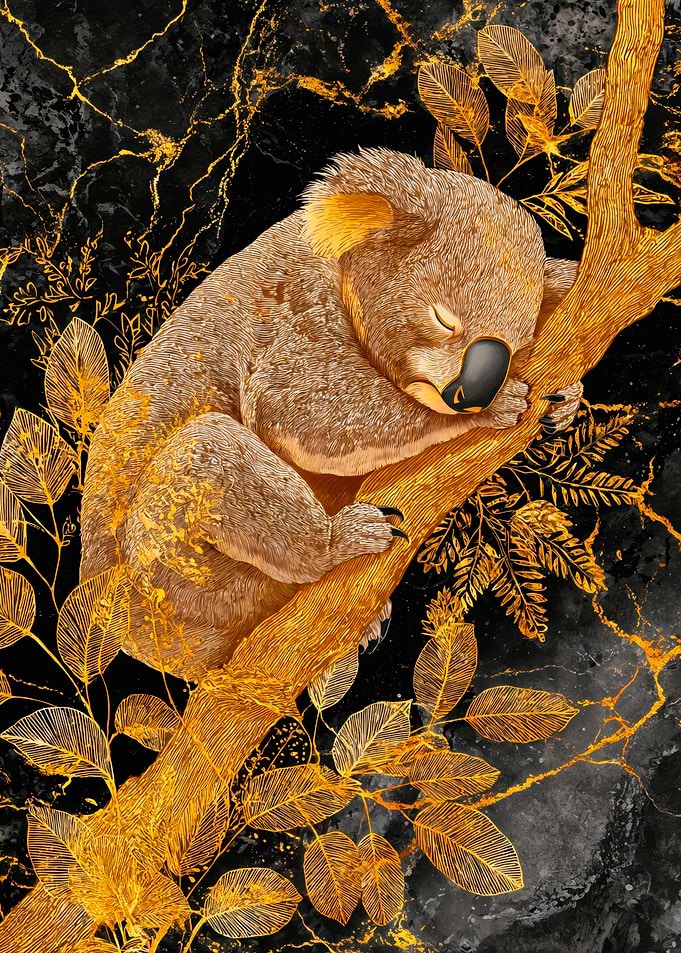 Gold Koala Sleeping On Branch