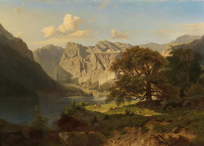 Mountain Lake Landscape with Rider