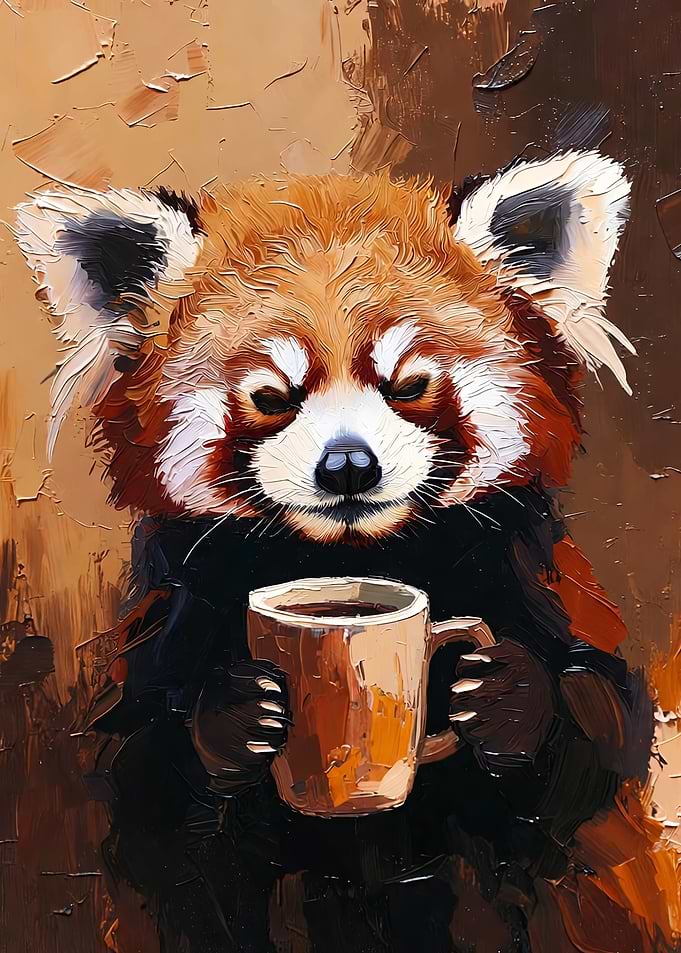 Red Panda with Coffee Mug