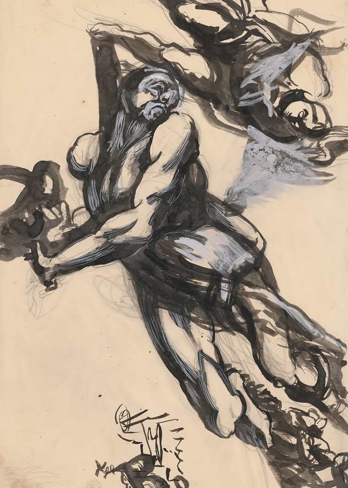 Dynamic Figure Study in Ink and Wash