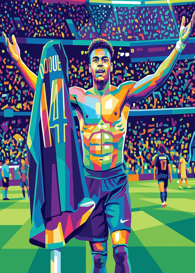 Désiré Doué Football Player Celebrating Victory