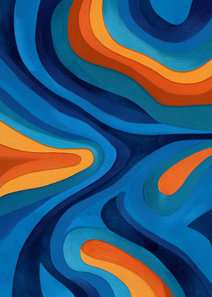 Abstract Wavy Blue and Orange Pattern