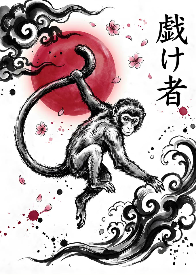 Monkey and Red Sun