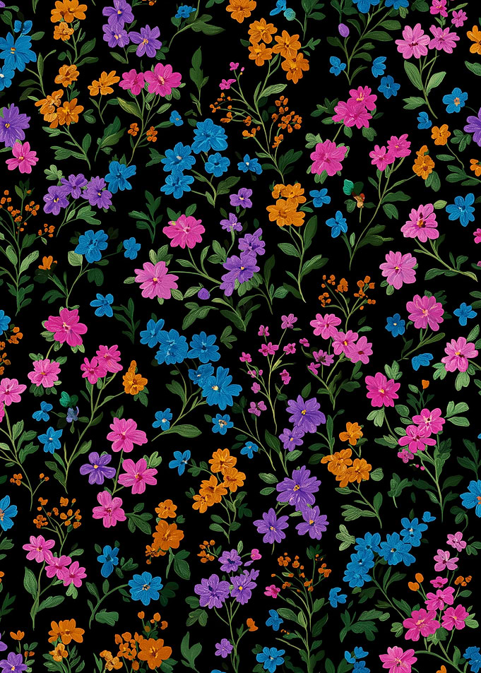 Black Floral Pattern with Colorful Flowers