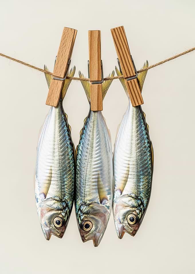 Three Fish Hanging on a Clothesline