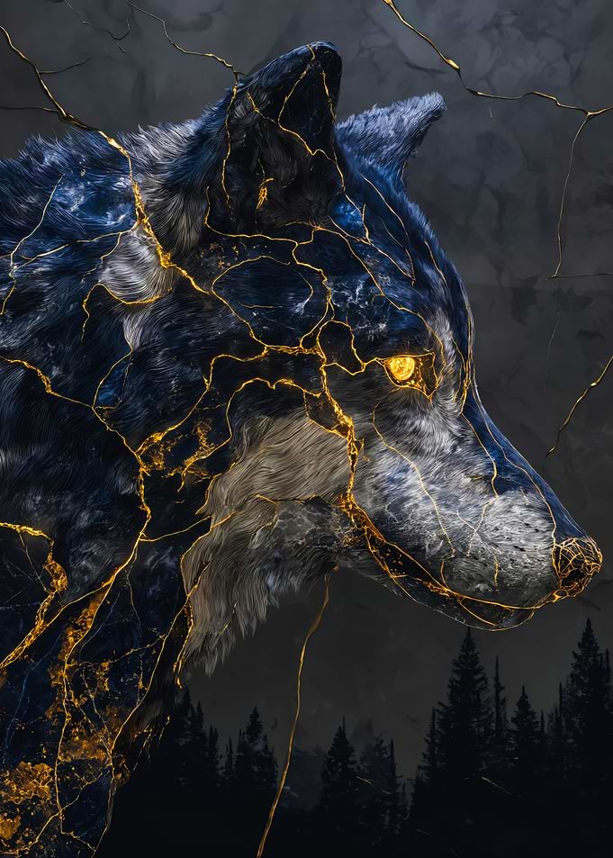 Wolf Profile Gold Kintsugi Art
