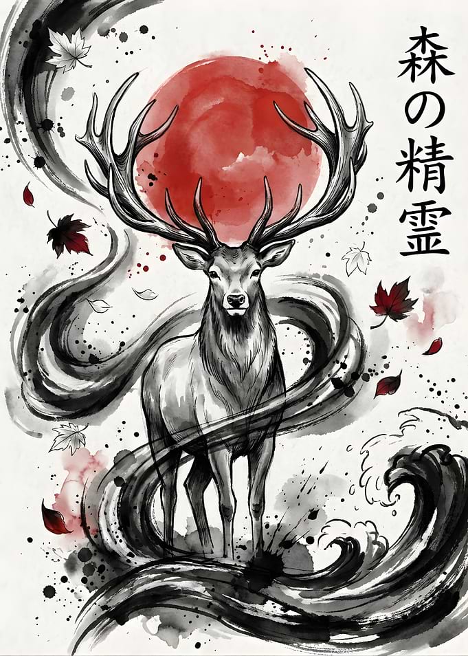 Majestic Stag Under Red Sun