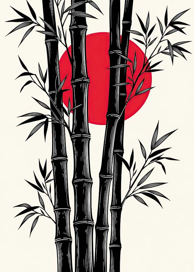 Black Bamboo and Red Sun