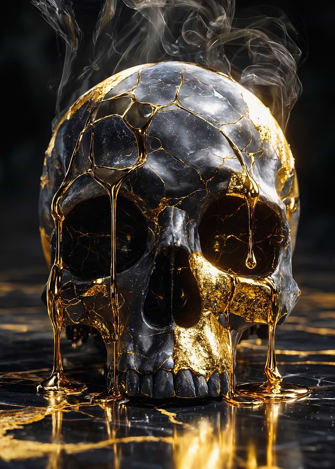 Gold Kintsugi Skull Marble Art