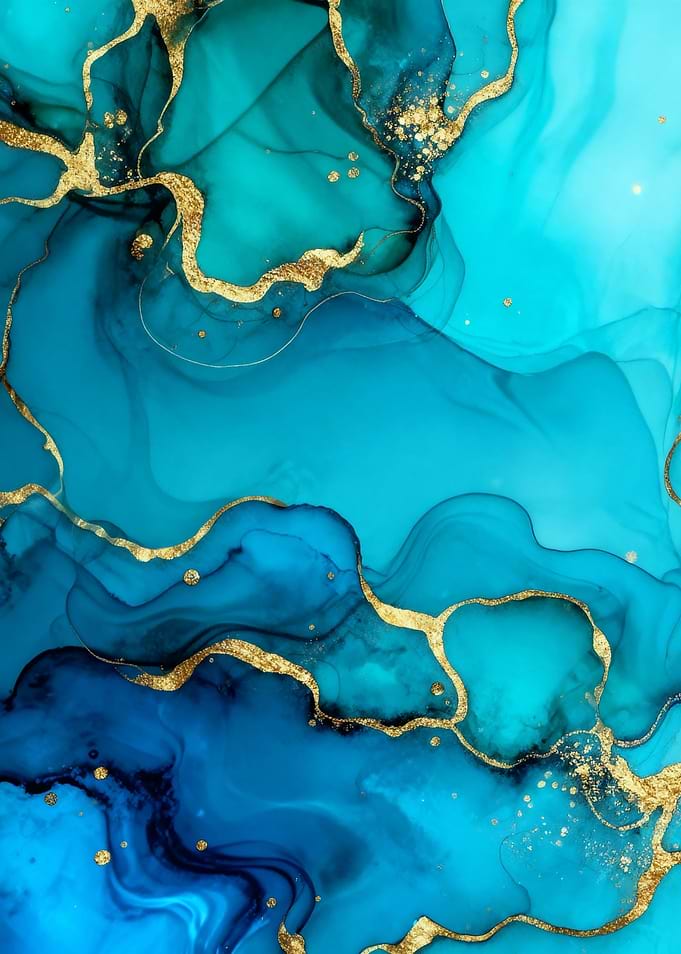 Abstract Teal and Gold Fluid Art