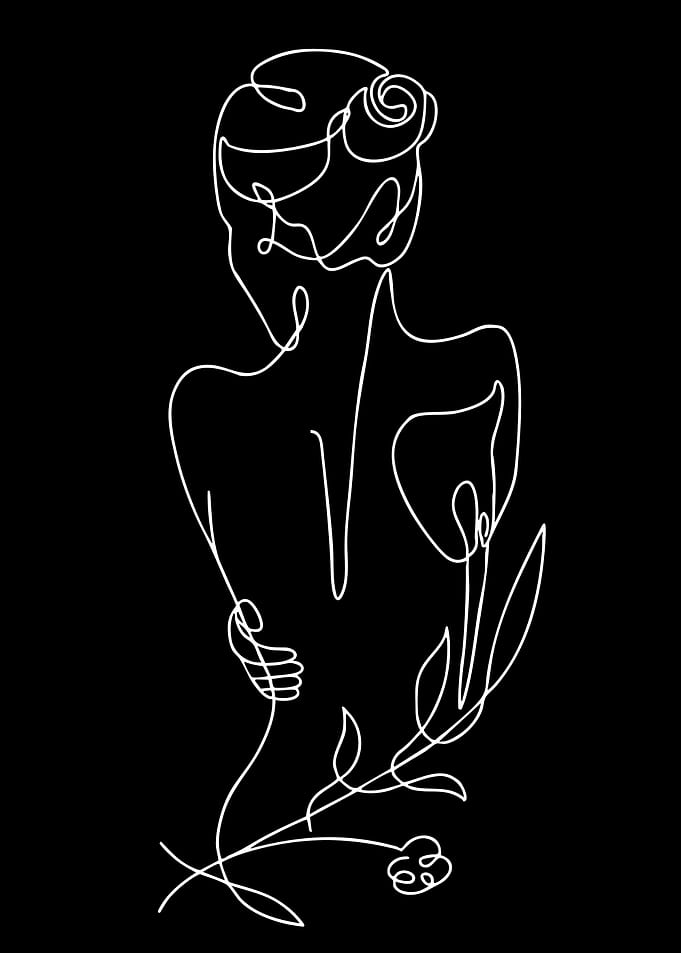 Minimalist Line Art of a Woman with Flowers