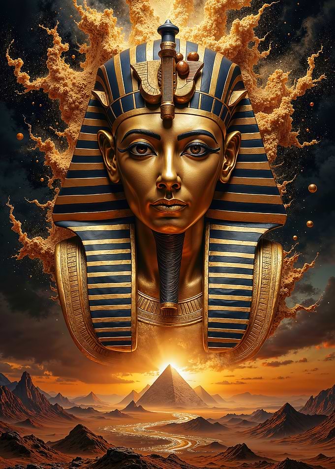 Magic Pharaoh's Mask Over Egypt Pyramids