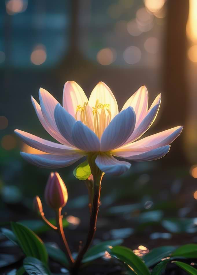Glowing Lotus Flower and Bud