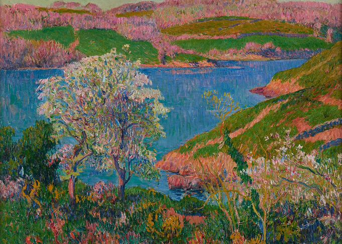 Spring Landscape with Flowering Tree