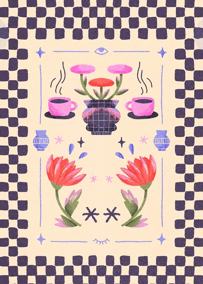 Whimsical Floral and Coffee Illustration