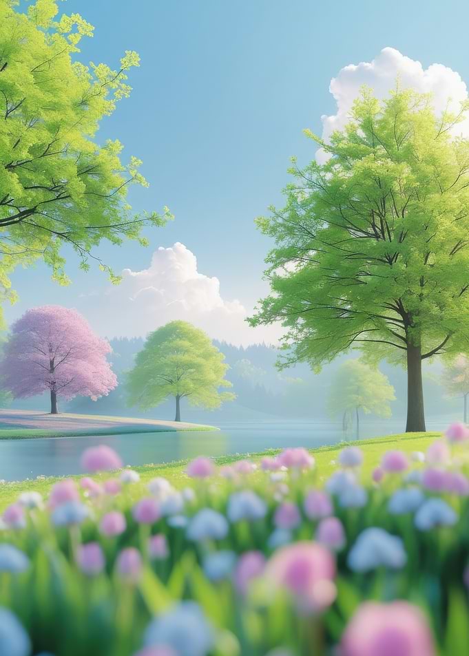Spring Meadow by the Lake